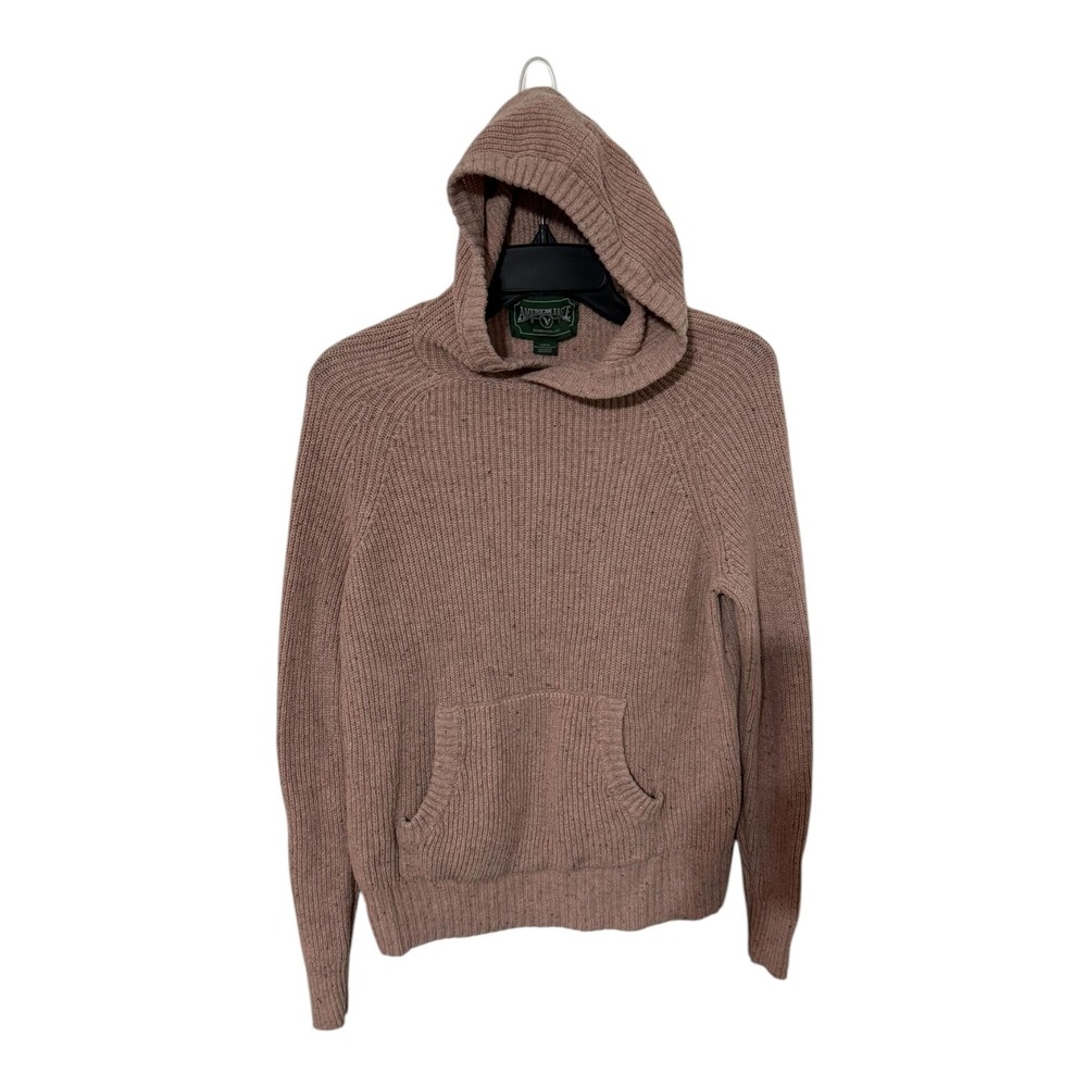 American Eagle Outfitters Womens Pink Marl Ribbed Knit Pullover Hoodie Small